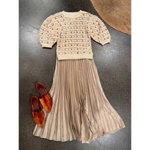 ZARA Limited Edition Cream Crochet Beaded Puff Sleeve Sweater Womens Size S